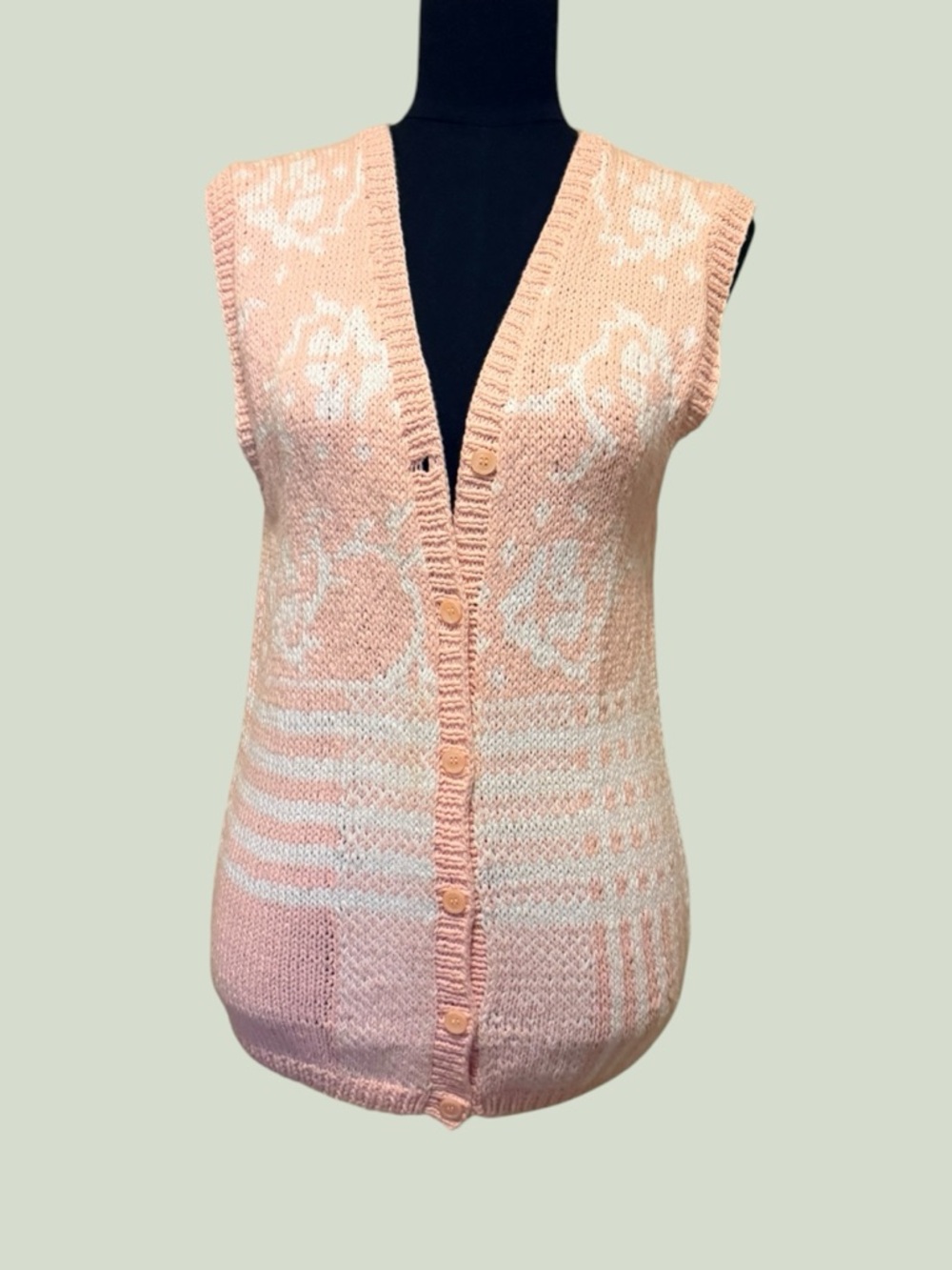 SKYR Sportswear Pink and Cream Knit Button-Front Sweater Vest 100% Cotton